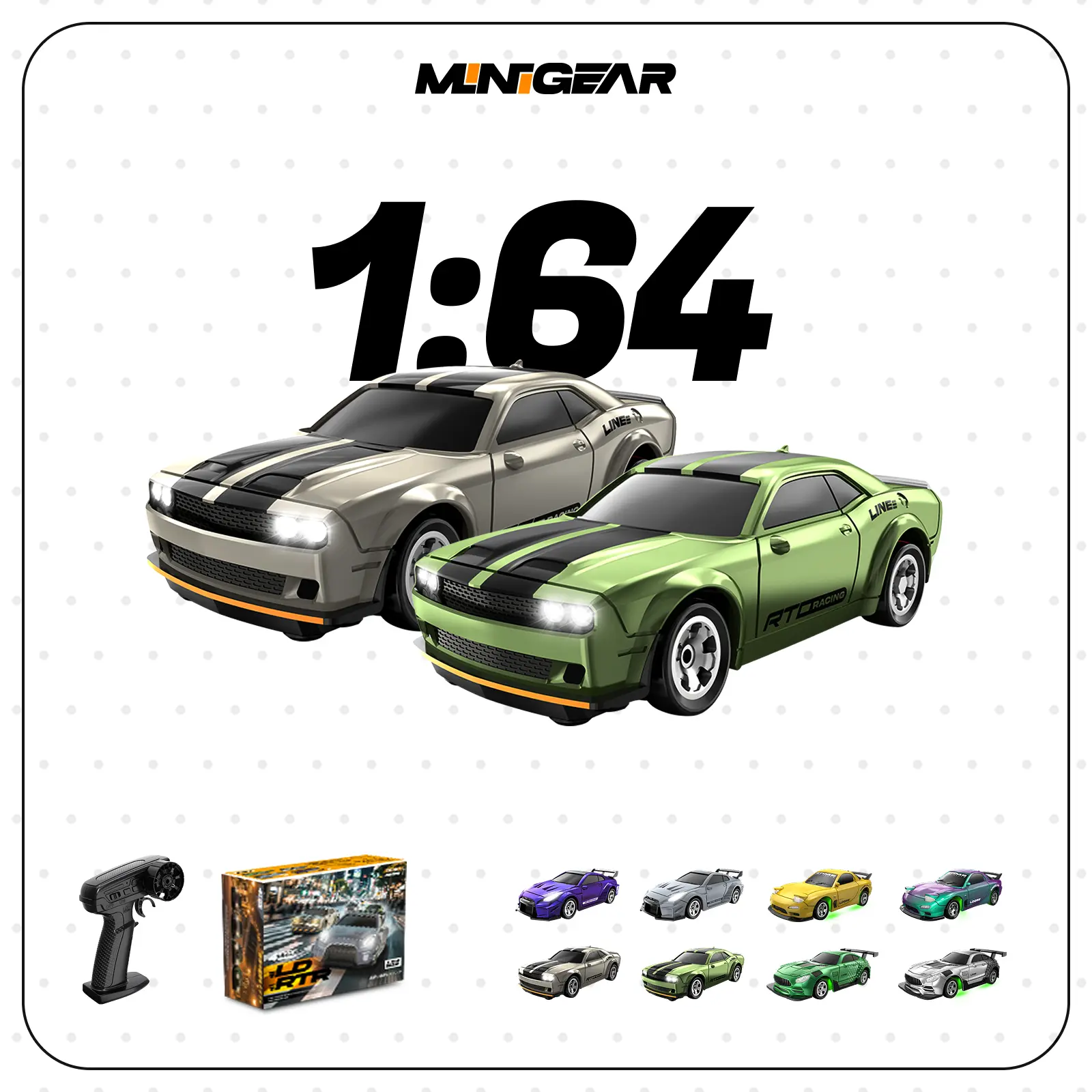 MiniGear 1/64 RC Drift Car – Nissan GTR R35 & Dodge Hellcat, Detachable Body, Proportional Control, Professional Drift System, Dual-Speed Mode, Sporty LED Lights, USB Rechargeable – Perfect Birthday Gift for Kids & Boyfriend & RC Car Collectors summerwins