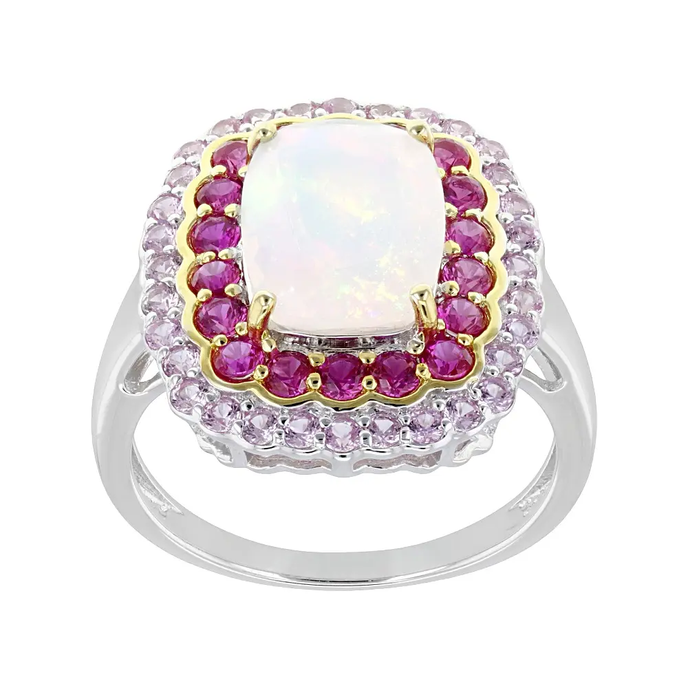 JTV White Ethiopian Opal Rhodium and 18K Yellow Gold Over Silver Ring 2.50ctw