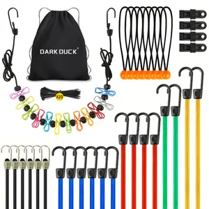 DARK DUCK 34 Piece Bungee Cords Assortment Jar Includes 10" 18" 24" 32" 40" Bungee Cord with Hooks, 8" Canopy Tarp Ball Ties and Tarp Clips