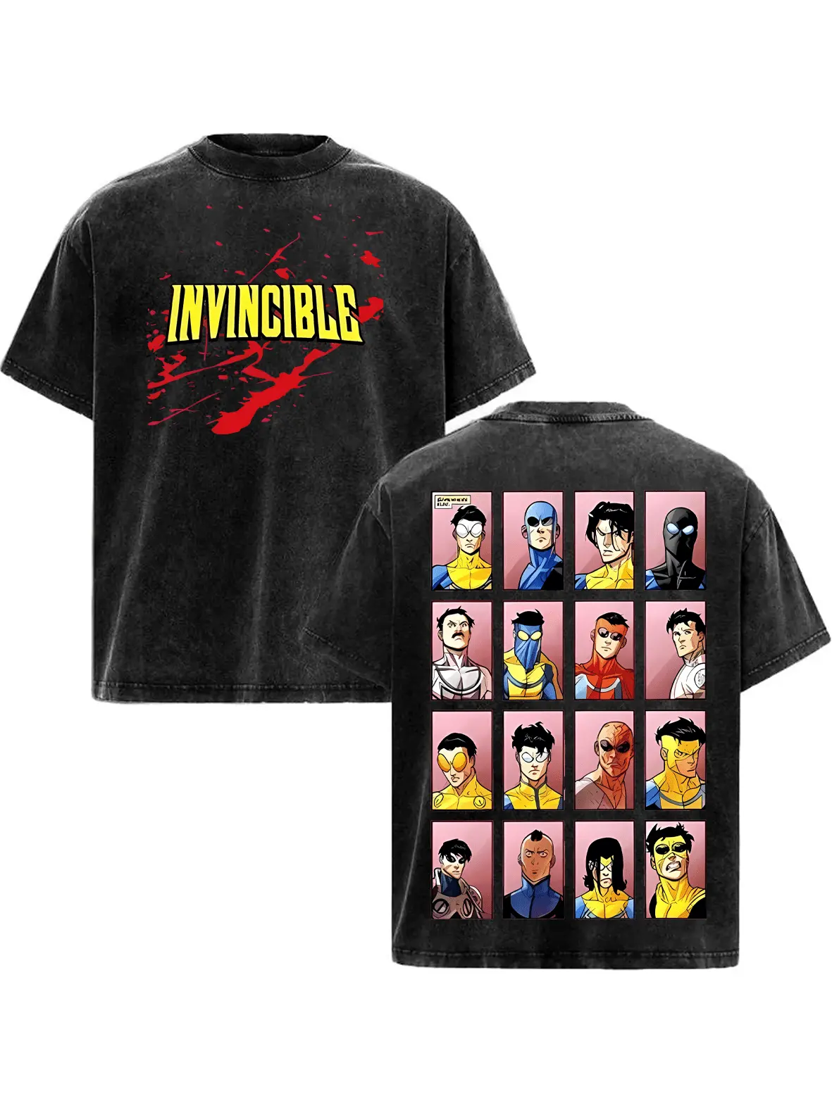 Invincible Mark Grayson All Versions Front & Back Print Menswear T-Shirt, Unisex Cotton Apparel, Adult Swim Casual Shortsleeve Top