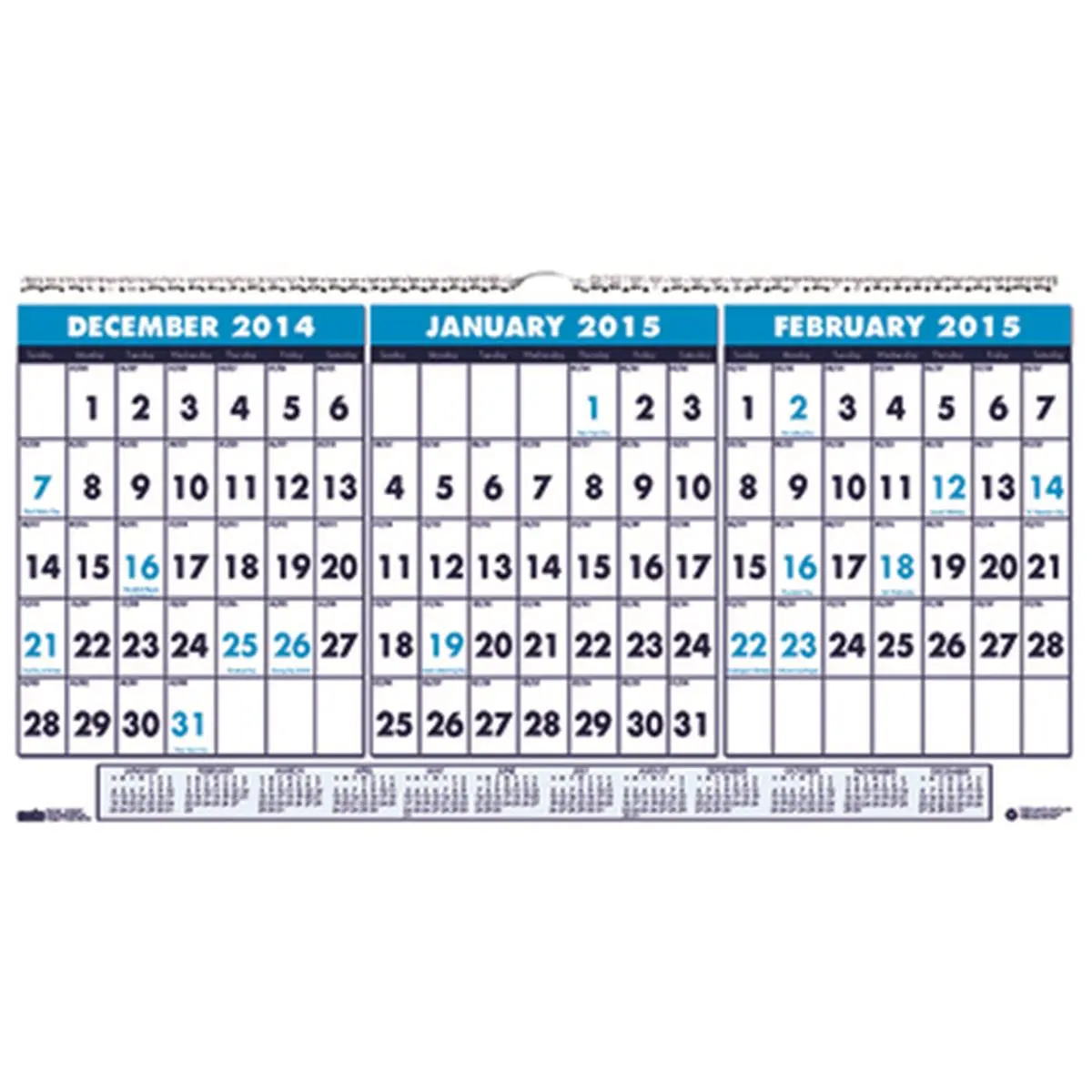 212 MAIN Bold Doolittle Large 3-Month Horizontal Wirebound Wall Calendar with Hanging Eyelet - Office Stationery, January Start, Dated Planning, Full-Year Reference, High Percentage Recycled Material for Office Organization