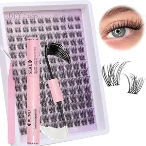 140 natural fluffy eyelash clusters+double headed glue+specialized eyelash curler, slim simulation effect, 8-16mm soft thin band, reusable, suitable for beginners to wear on holidays, DIY Lashes Clusters