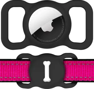 For Airtag Dog Collar Holder, DLENP Air Tag Protective Cat Airtag Dog Collar,Silicone Airtags GPS Tracking Accessories,Air Tags with Bone Pattern (1 Pack(Black)) DLENP