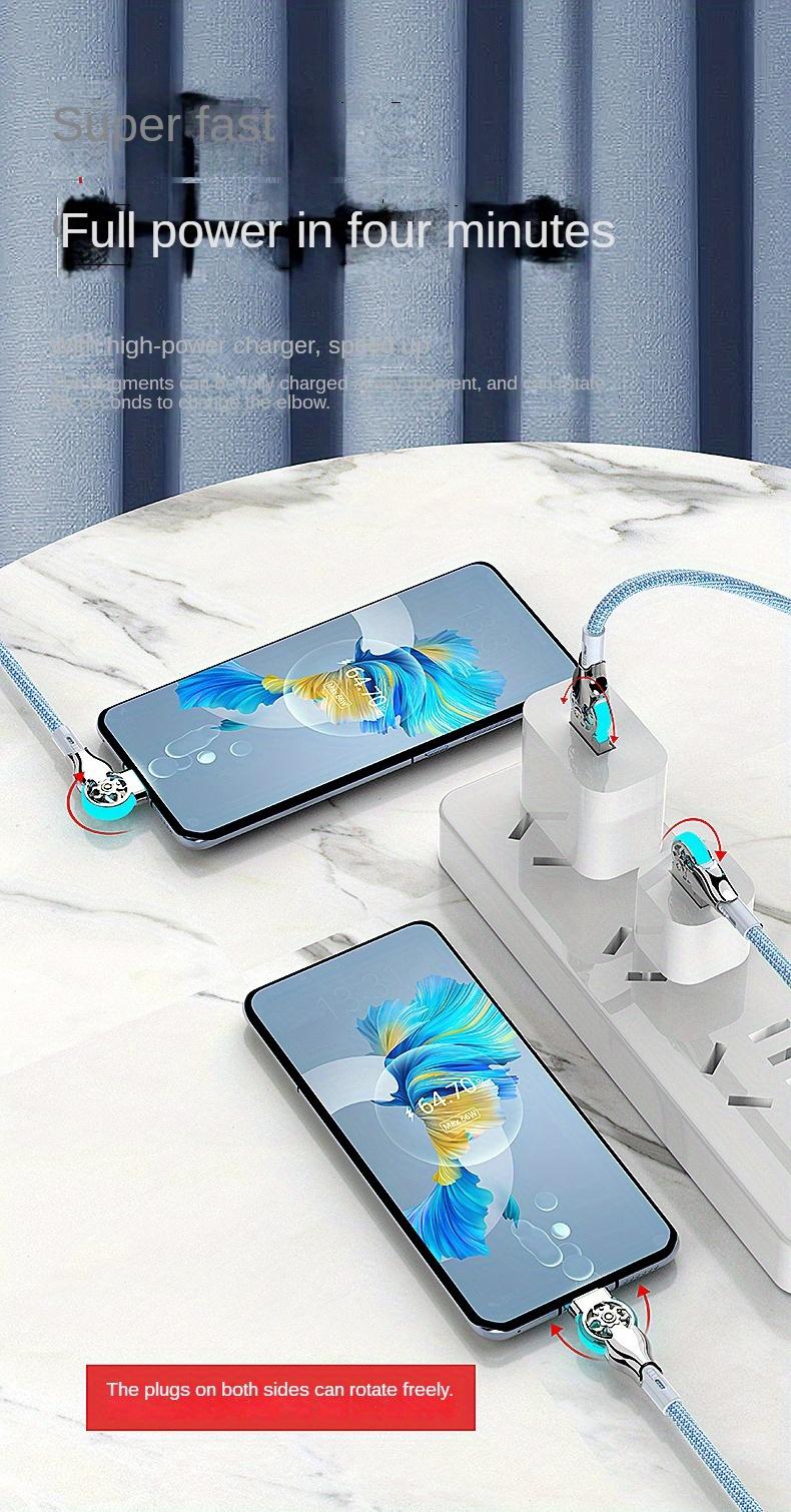 Quick Charging Type-C Data Cable with Dual Elbow Rotation for iPhone, Android, Samsung, Huawei, and More
