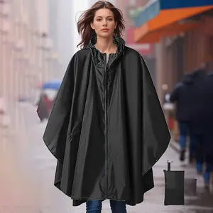 Adult Hooded Raincoat Poncho with Large Pockets, Zipper Closure, Lightweight Unisex Rainwear for Hiking Camping Outdoor Travel