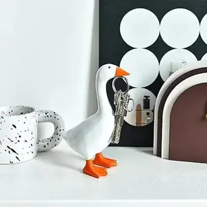 7-Inch Resin Kawaii Goose Desk Statue with Magnetic Beak, Funny Desktop Figurine Key Holder, Desk Decor for Office Home, Cute Holiday Christmas Housewarming Gift, Silly Decorative Ornament tiktokshopspringglowup