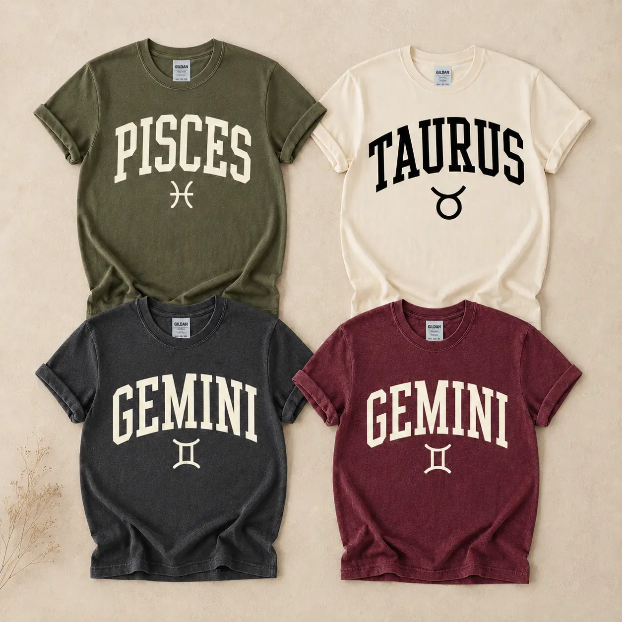 [Full 12 Zodiac] Minimalist Zodiac Comfort Colors T-Shirt – Astrology Sign Graphic Tee for Men and Women, Soft Horoscope Shirt with Bold College Letter Design, Perfect Gift for Zodiac Lovers-DPCLICK