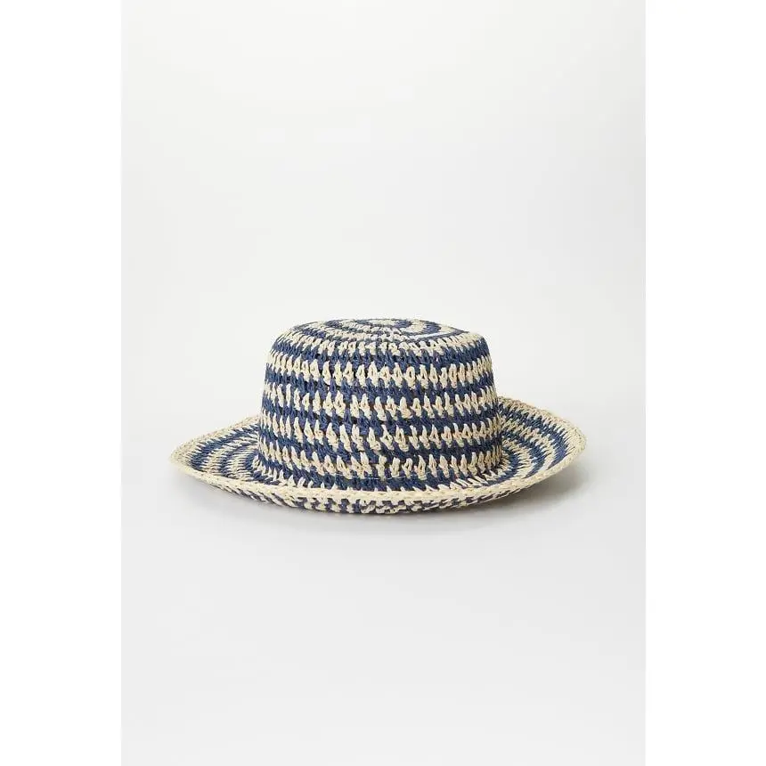 JUSTFAB Women's Striped Raffia Sun Hat  Wide Brim Crochet Straw Hat for Beach, Vacation & Summer UV Protection Raffia Bucket Hat