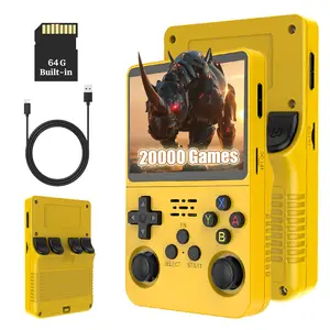 R36S Retro Gaming Console with 3.5-in IPS HD Screen, Handheld Game Console Compatible With 20000+ Classic Game, Video Game Console with 64GB Memory, Retro Game Consoles Ultra-Long Standby Time (Yellow)