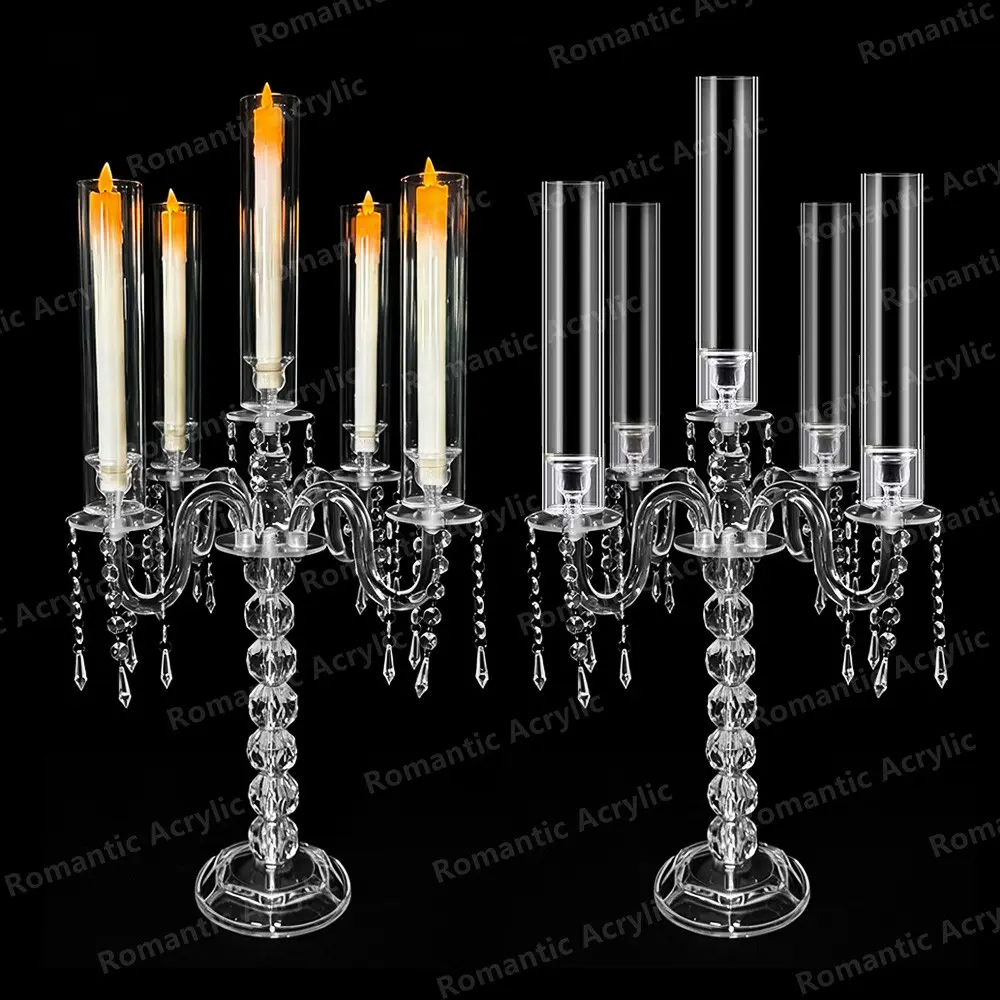 New 5-Arm Candle Holder, Transparent Acrylic Wedding Candle Holder, Romantic Valentine's Day Table Decor, Festival Party Decoration, Candle Stand, Home Decor, Home Accessories, Decoration Items