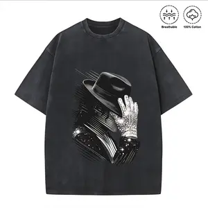 100% Cotton Breathable Oversized T-Shirt Michael Jackson Glove And Hat Design Summer Fashionable Street Retro Style # Michael Jackson # Jaafar Jackson # biopic # music legend
