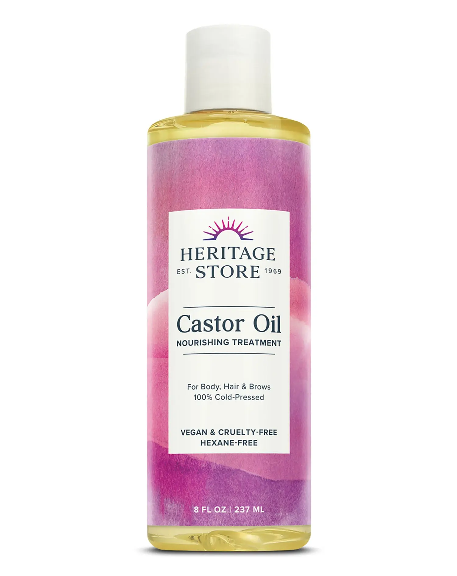 Heritage Store 100% Cold Pressed Castor Oil Cosmetic Treatment - Plant-Based Body Care Oil, Moisture-Boosting Selfcare Moisturizer, Vegan, Cruelty-Free, 8 fl oz (237 ml)