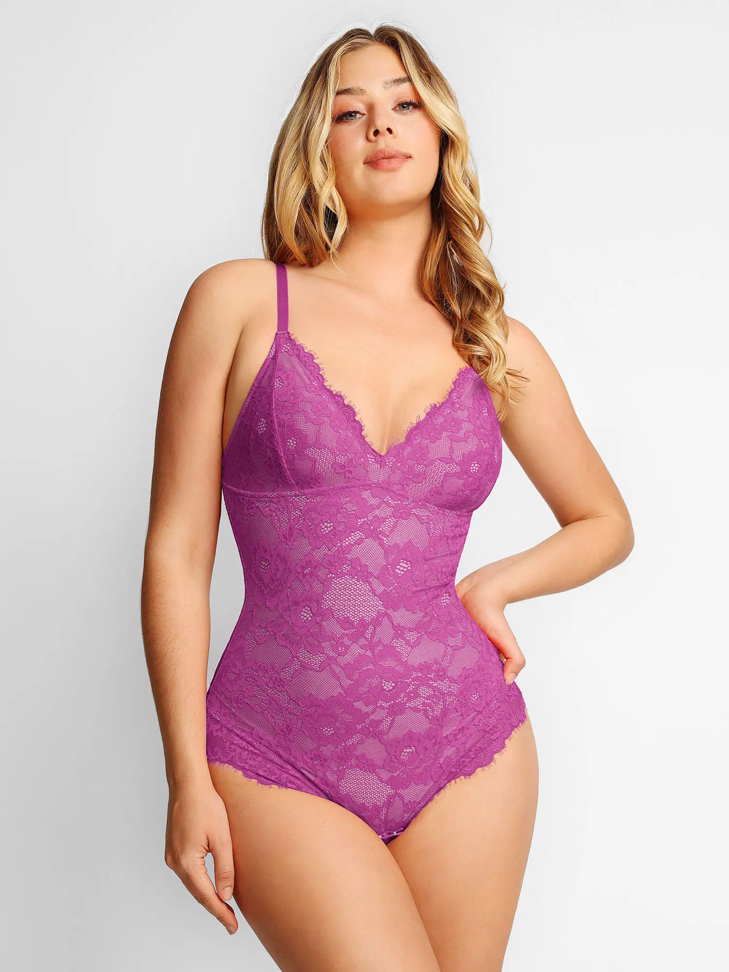 Popilush Lace Smooth V-Neck Shapewear Bodysuit Elegant - Live