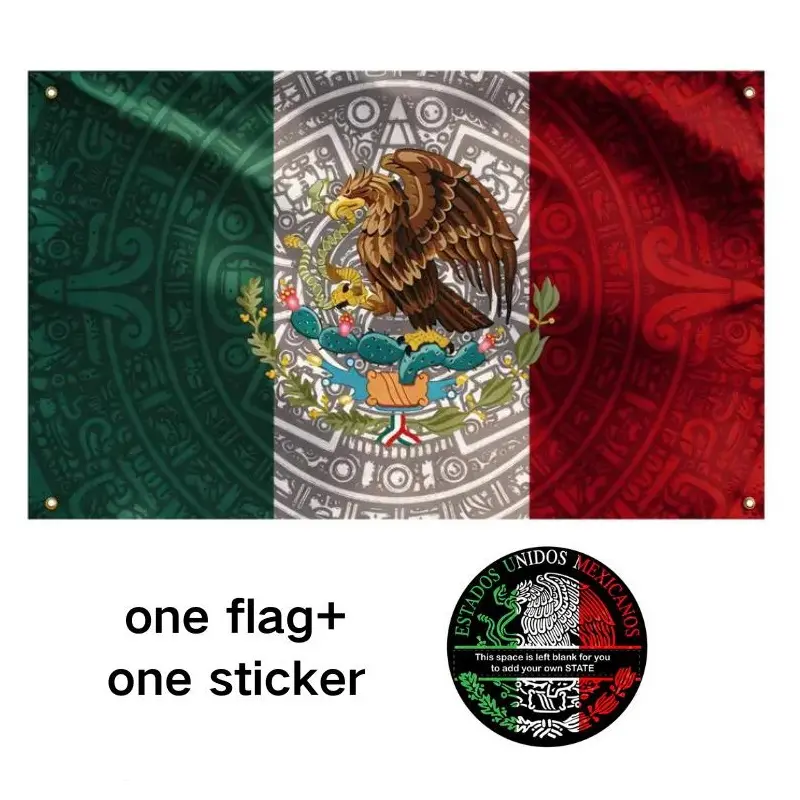 3x5 FT Aztec Mexican Flag, 100D Double Sided Print Flag with 4 Brass Grommets, Perfect Decor for Independence Day Celebrations and Soccer Party