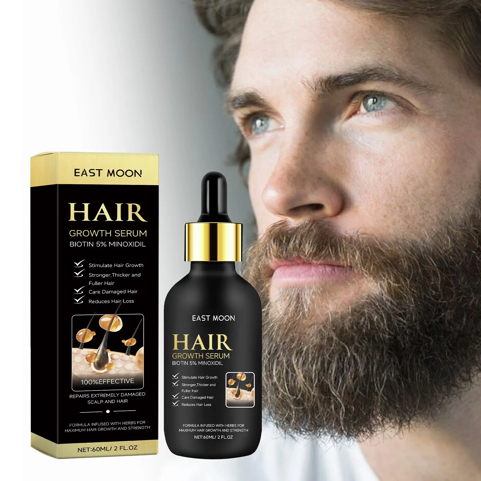 East Moon Mustache Hair Care Lotion, Men's Beard Nourishment Strengthening Lotion, 1 Piece/2 Pieces, Essential Grooming Product, Beard Care Serum