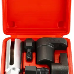 Automotive Oxygen Sensor Socket Set 5 Pcs Offset Wrench Remover Thread Chaser Kit for O2 Sensors Chrome Molybdenum Steel Red