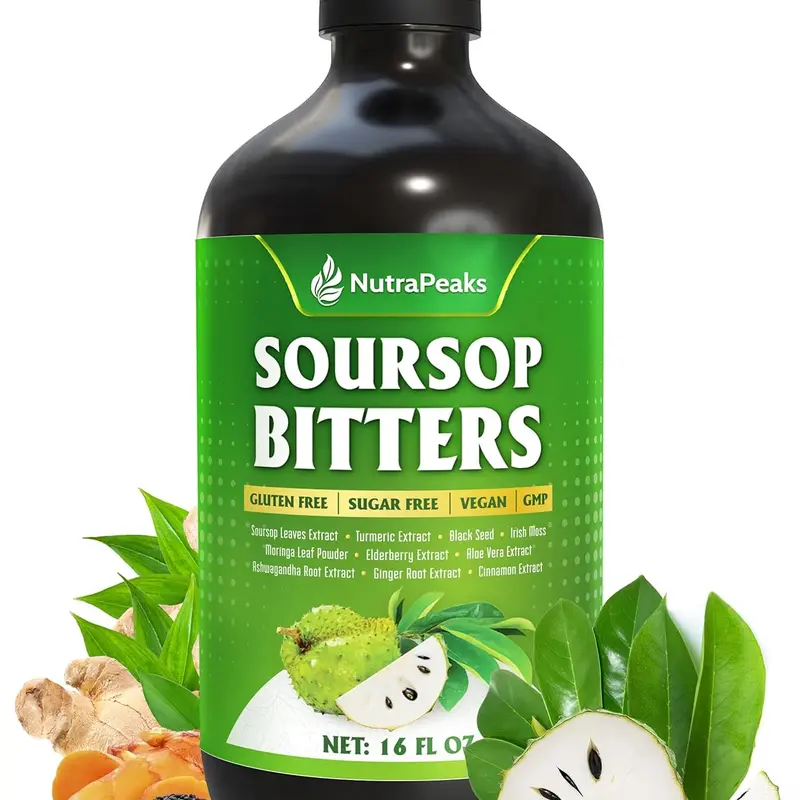 Soursop Bitters Liquid – Premium Herbal Blend with Soursop Leaves, Black Seed, Moringa, Ashwagandha, Senna, Goat Weed & Ginger, 16 fl oz | Natural Botanical Blend