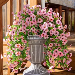 Artificial Flowers for Outdoors Decoration, 4Pcs Fake Hanging Spring Summer Decor, Lifelike Plants, Outdoor Faux Plants, UV & Fading Resistant Flower for Porch Patio Balcony Planter Yard Home Garden