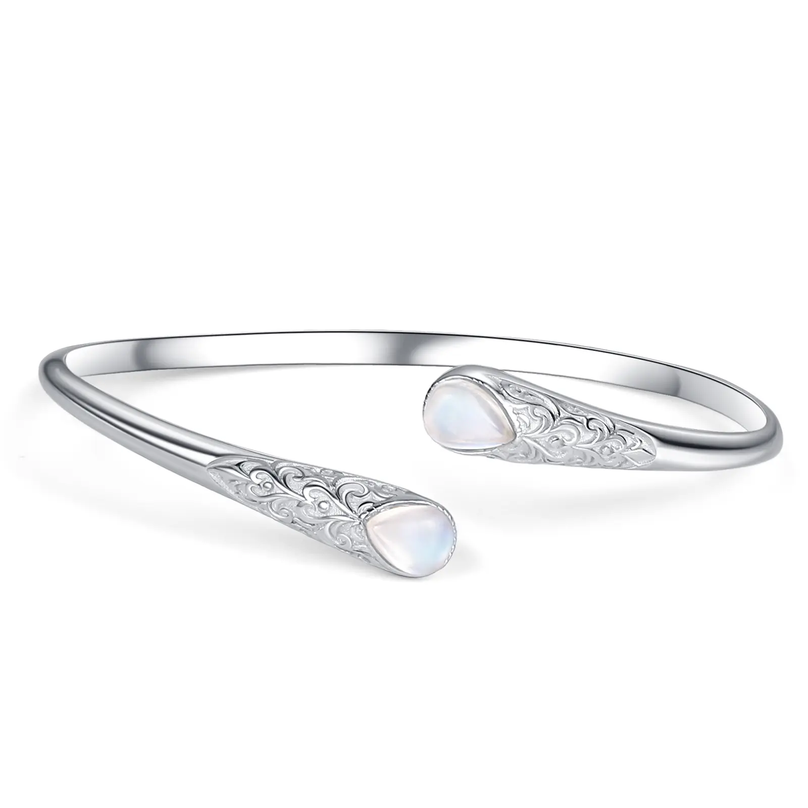 IXLUCK Women's Natural Moon Stone Cuff Bracelet, Adjustable Bangle, Moonstone December Birthstone Costume Jewelry Gift for Valentine's Day, Christmas, Pure Copper Bangle, Faceted Stone, Lead-Free Cu, Fashionable Bracelet Style, Bracelets Accessories