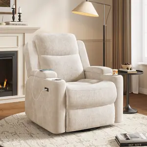 Copiae 38.19" Wide Chenille Modern Upholstered Manual Swivel Recliner, Standard Recliner, Widened Width, 360° Swivel and Tuxedo Armrests