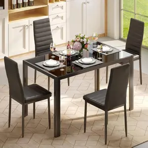 【2 Packages Shipping】Gizoon 3/5/7 Piece Glass Dining Table Set, Kitchen and Chairs for 2/4/6, PU Leather Modern Room Sets for Home, Kitchen, Living Room, Apartment Furniture