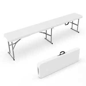 VINGLI 6 feet Plastic Folding Bench,Portable in/Outdoor Picnic Party Camping Dining Seat, Garden Soccer Multipurpose Entertaining Activities, Smooth HDPE Tabletop, 1/2 Pack, White/Black/Brown