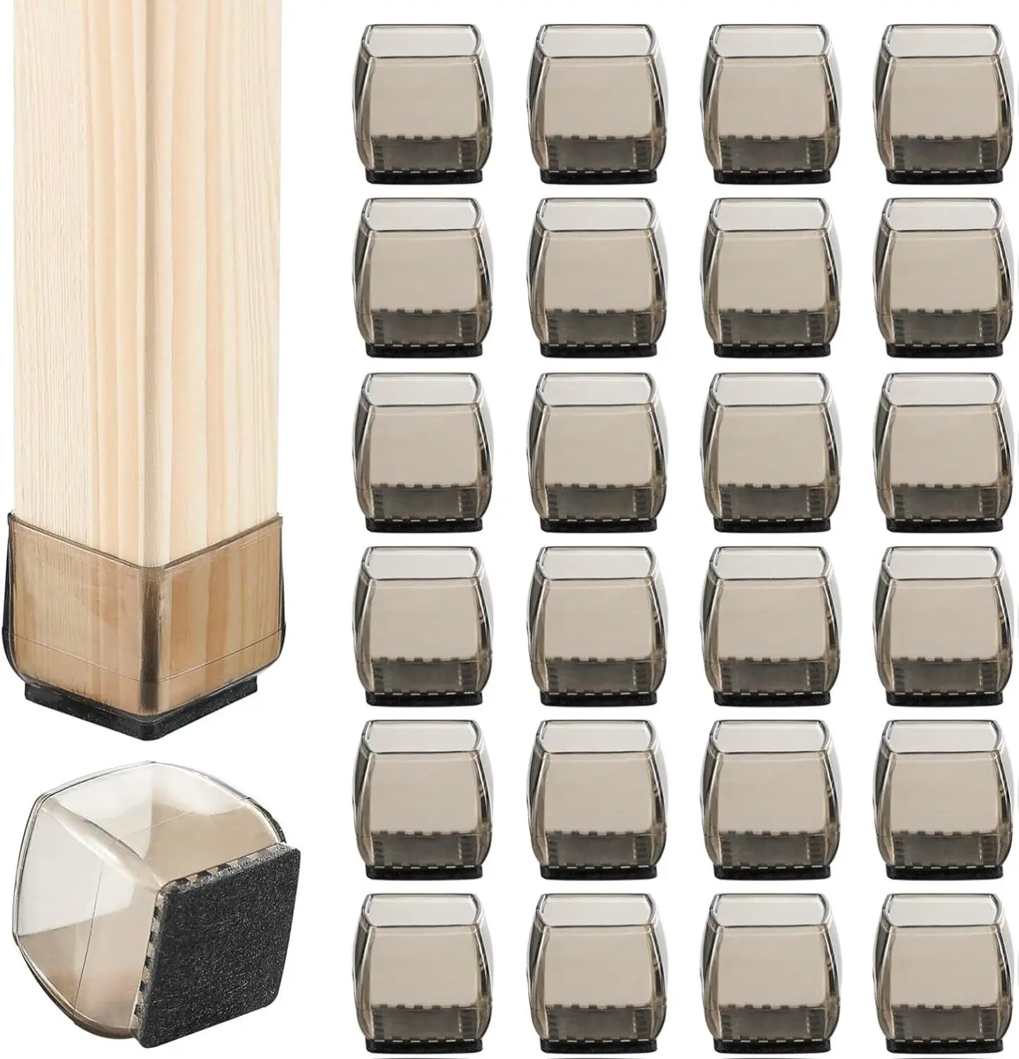 24 Pcs Square Silicone Chair Leg Floor Protectors, Felt Furniture Pads for Noise Reduction, Furniture Sliders for Floor Protection (Large-Black, 1.1"-1.5"/30mm-40mm)