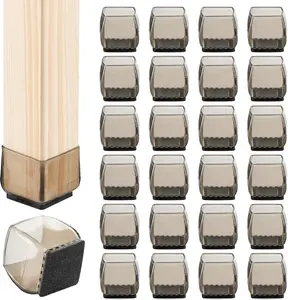 24 Pcs Square Silicone Chair Leg Floor Protectors, Felt Furniture Pads for Noise Reduction, Furniture Sliders for Floor Protection (Large-Black, 1.1"-1.5"/30mm-40mm)