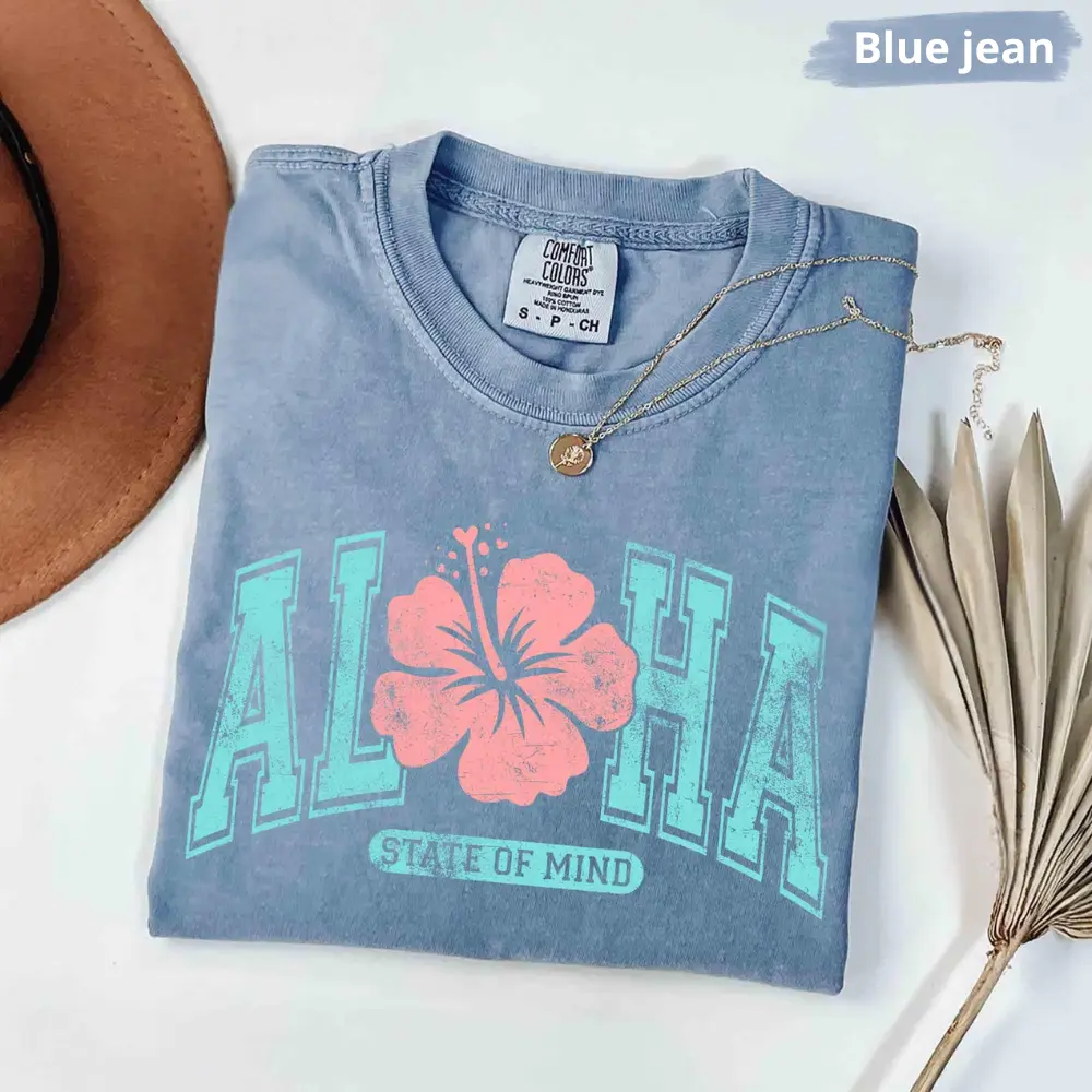 Comfort Colors Vintage Aloha T-shirt, Summer Tshirts, State Of Mind, Varsity Hawaii T Shirt, Hibiscus Flower Graphic Tee, Aloha Vacation Apparel Gift