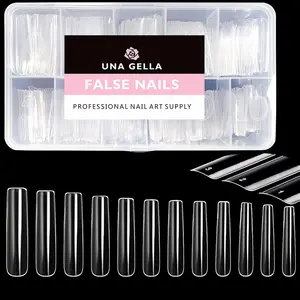 Extra Long Tapered Sqaure Nail Tips Full Cover 504pcs No C Curve Clear Gel Nail Tips XXL Long Straight Nails Tips Acrylic Nails Long Square Gel X Nails for DIY Nail Art 12 Sizes