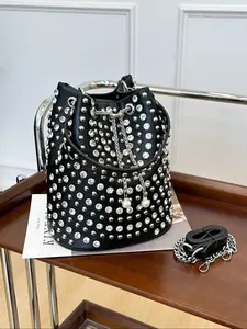 New Rhinestone Bucket Bag. Women's Banquet Bag, Party Style, Pearl Pendant Chain Crossbody Shoulder Bag, Light Luxury Style