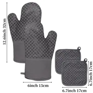2PCS Oven Mitts and 2PCS Pot Holders, Heat Resistant Hot Plate Moving Non-Slip Gloves for BBQ, Grill, Baking, Cooking, Oven, Microwave (Gray)
