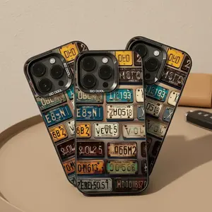 Retro License Plate IMD Silver Phone Case, Vintage Car Plate Print Protective Cover, Trendy Shockproof Case Compatible With Wireless Smartphones 11-16 Series