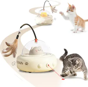 Automatic obstacle avoidance cat laser toy, 2-in-1 interactive cat toy, laser and feather cat teaser, USB rechargeable laser cat toy, perfect gift for bored indoor adult cats/kittens, detachable mint ball.