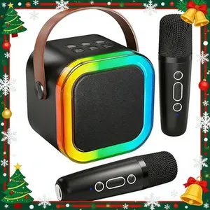 Mini karaoke machine with microphone sound system, portable karaoke machine with 2 wireless microphones, birthday gifts for girls and children aged 4-12, family gatherings