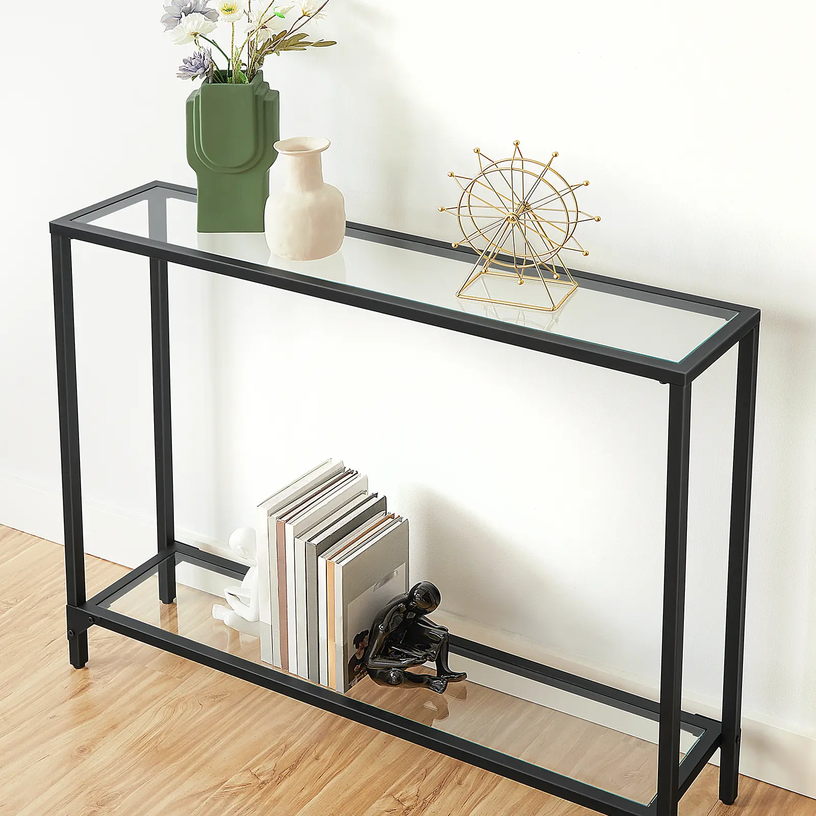 HOOBRO 39.4" Tempered Glass Console Table, Modern Sofa Table, Modern Entryway Table, Narrow Couch Table, Metal Frame, for Living Room, Hallway#springtok #SummerVibes