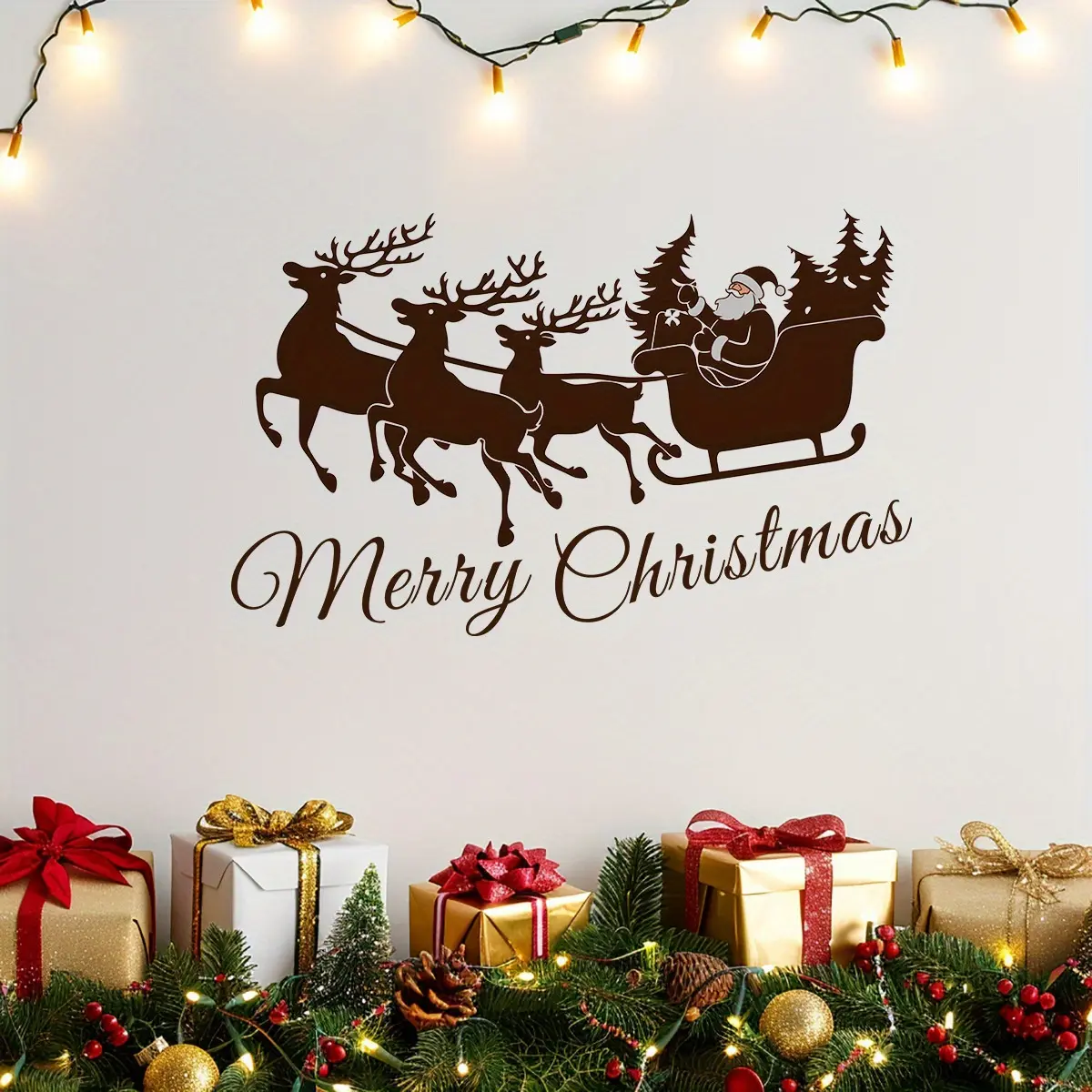1 piece of Christmas wall sticker, deer letters self-adhesive PVC art mural, living room, bedroom home decoration, wall sticker, removable home decoration, wall decoration, holiday decoration, seasonal decoration