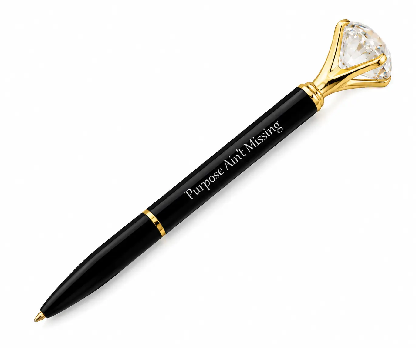 Elegant "Purpose Ain't Missing" Pen with Gold Trim and Crystal Accent for Stylish Writing