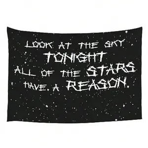 Inspirational Quote Wall Tapestry - "Look at the sky tonight; all the stars have a reason."Polyester hanging cloth; aesthetic black starry night tapestry for bedroom, dorm, living room; indie room decor; soft, lightweight wall art decoration.