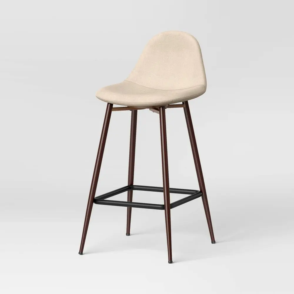 Threshold Mid-Century Metal Curved Back Barstool - Round Curved Seat, 200 lbs Weight Capacity, Versatile Indoor Furniture for Home Bar