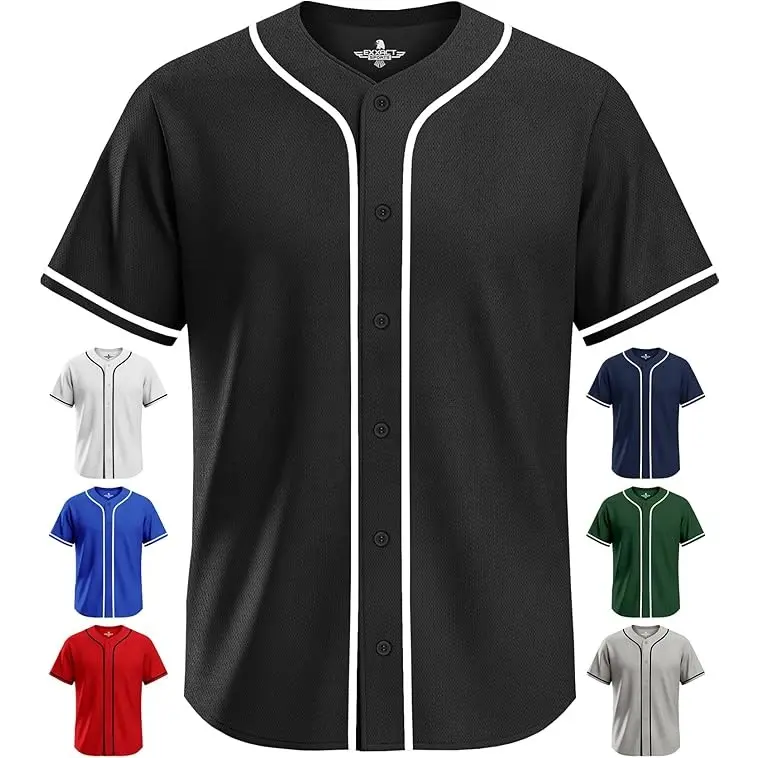 Exxact Sports Men's Blank Full Button-Down Short Sleeve Relaxed Fit Baseball Jersey Shirt, Quick-Dry Sweat-Wicking Unisex Game Uniform, Loose Enough for Easy Movement, Built for Extra Innings - (Black)