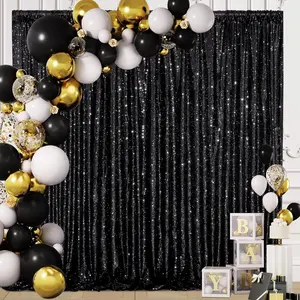 Black Sequin Backdrop Curtains 8ft x 8ft 1 Panel Halloween Glitter Photo Booth Sparkly Photography Background Drapes for Graduation Birthday Parties Photobooth Props