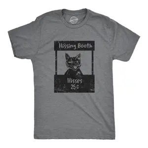 Mens Hissing Booth T Shirt Funny Mean Kitten Hiss Joke Tee for Guys Mens Funny T Shirts Cool Vintage Fashion T-Shirt Gift Classic Menswear Sarcastic Apparel for Men Funny Cat Short Sleeve Novelty Tees for Guys Dark Grey