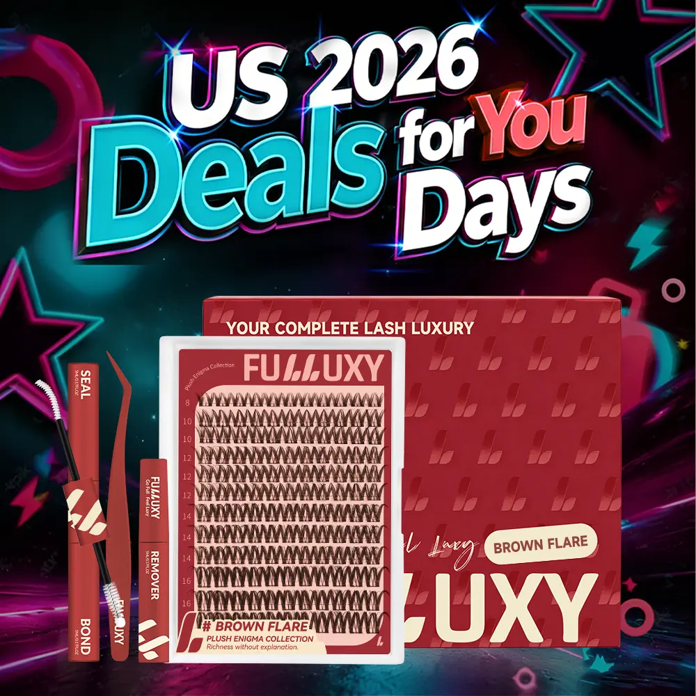 Brown Flare | Fulluxy One-of-a-kind true brown cluster lashes blends seamlessly with lighter hair colors & daily no-makeup looks | Lashes with Ultra-Dense, Waterproof, Long-Lasting Lashes | Flora Flaunt Aurora Same Style | Beginner-Friendly DIY Lashes
