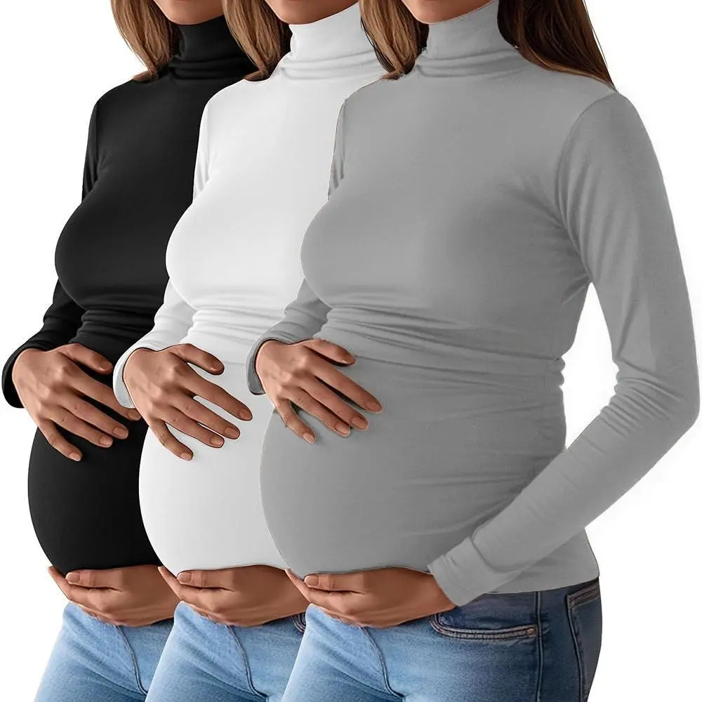 Women's Ribbed Turtleneck Tops, 3 Pack Comfy Slim-Fitted Long Sleeve Basic Essentials for Everyday Layering, Longsleeves, Casual