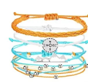 Adjustable Braided Bracelet Set - Handmade Rope with Bead Accents & Sliding Knot Closure for Stacking & Layering - Perfect for Summer, Vacation, Festivals, or Daily Wear