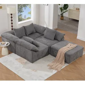 142" L Shaped Modular Sectional Sofa, 5 Piece Convertible Sleeper Couch, Full-Compressed Free-Combined Couches, 5 Seat Sofa Bed with Pillows & Ottoman, Chenille, No Assembly Fluffy Monster Couch