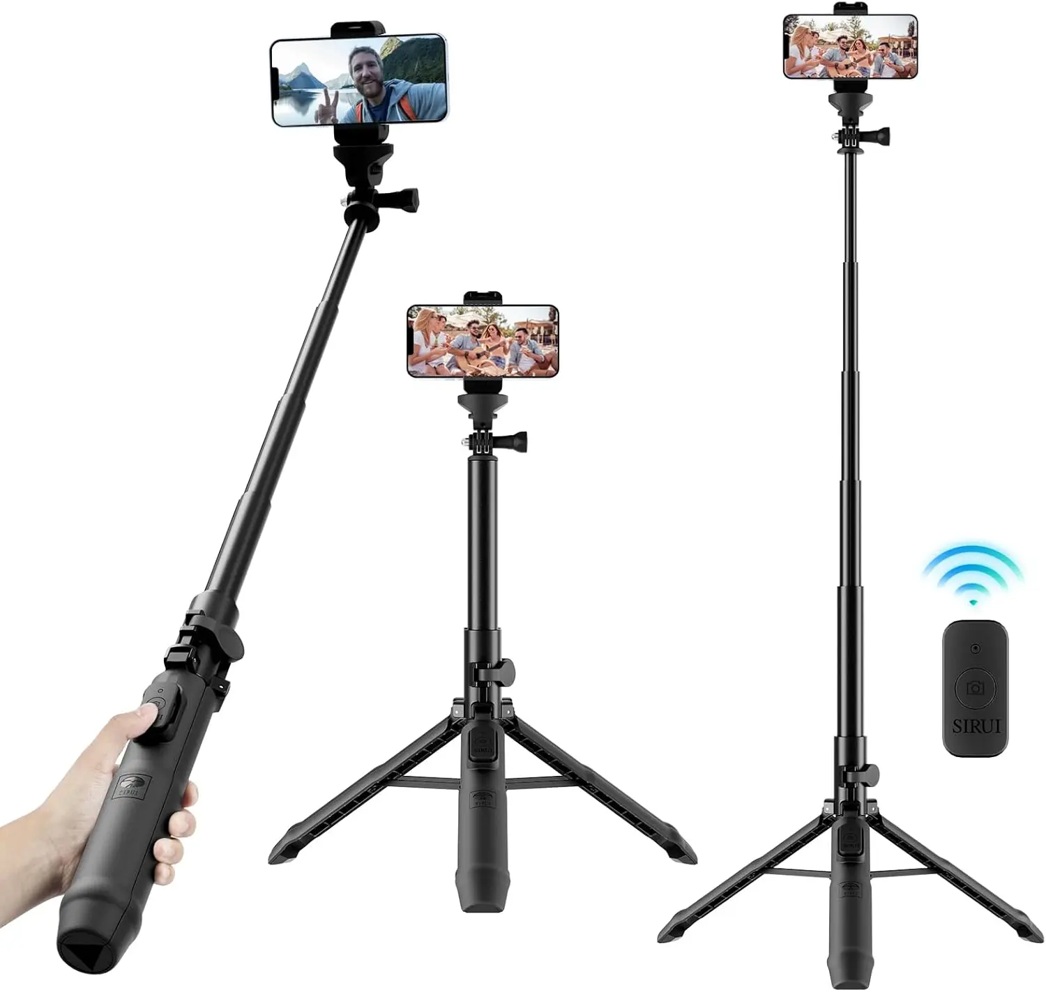 Sirui Selfie Stick Tripod,SIRUI MS-01K Portable Extendable Tripod Stand with Bluetooth Remote & Phone Mount Compatible with 1/4"" Female Thread