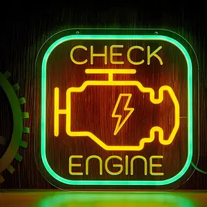 Check Engine Neon Sign, LED Garage Sign for Car Room Decor | Check Engine Light Neon Sign for Garage Decor, Auto Repair Workshop, Man Cave - Best Gifts for Dad, Car Enthusiast, LED Ambient Lighting