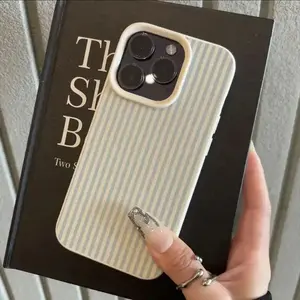 Blue and white striped clean pattern case for iPhone 16 Pro Max, iPhone 15 Pro Max/14/16 Plus/13 Pro/12/11. Minimalist TPU design, stylish and protective with high aesthetics